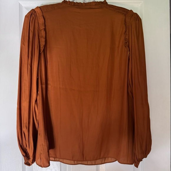 Silky Ruffled Rusty Brown Blouse Small - Picture 3 of 6